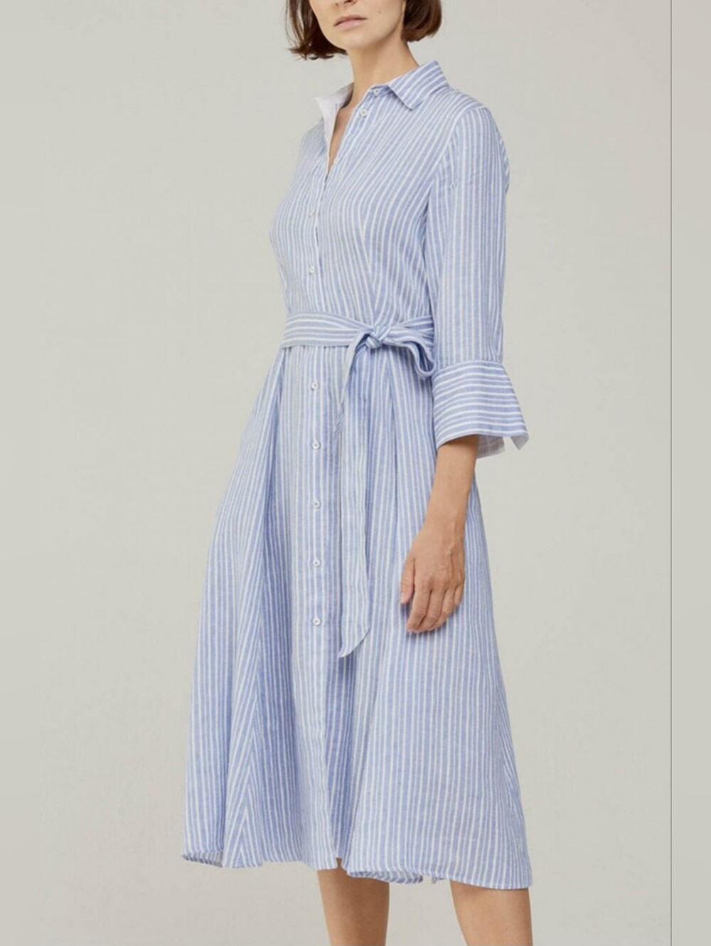 ROSSO35 Linen Shirtdress Blue White Stripe Italian Luxury Women’s Sz EU 50 US XL
